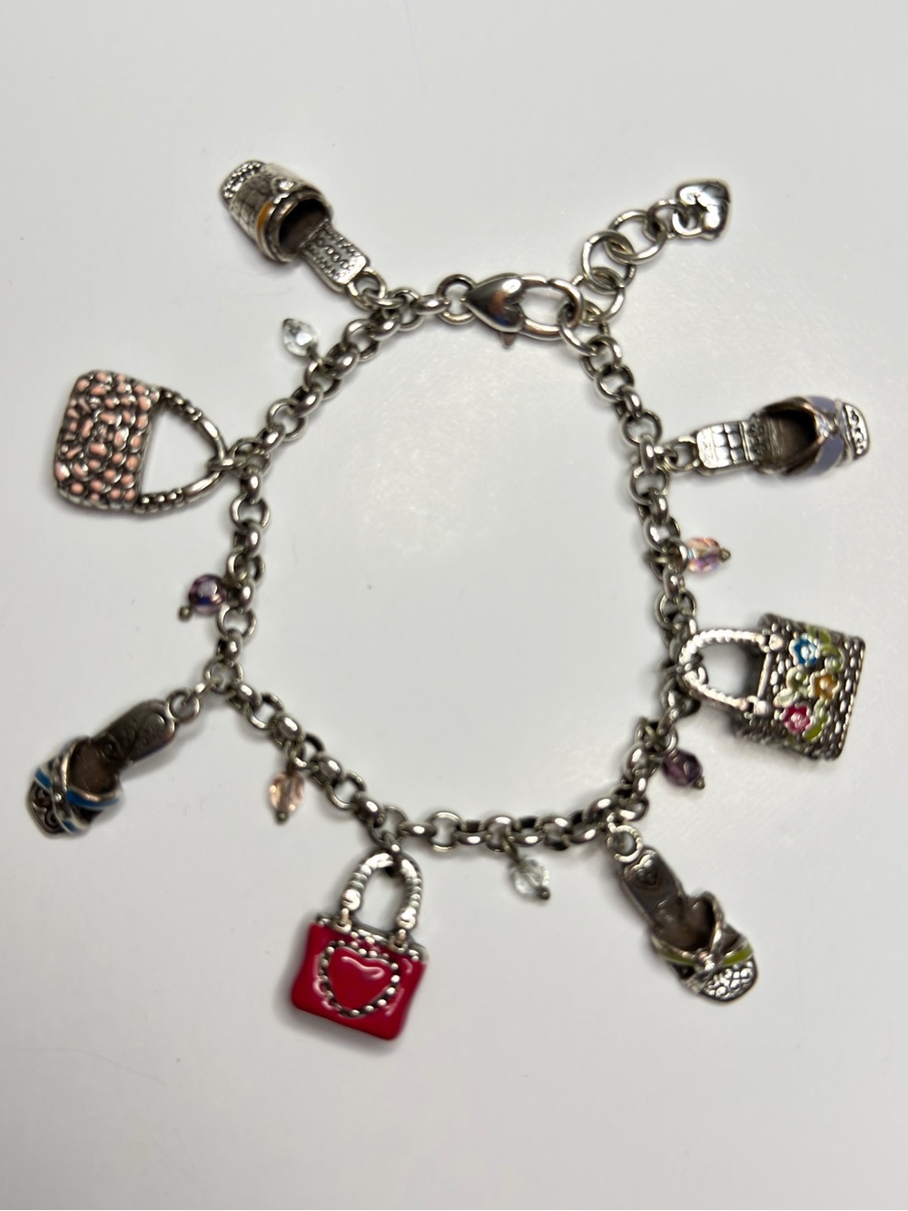Silver Brighton Charm Bracelet with Multicolor Handbag and Shoe Charms